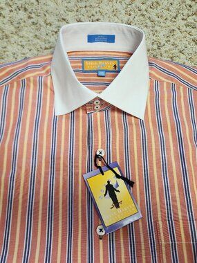 NWT men's shirt 15.5 Steve Harvey orange stripe French cuff